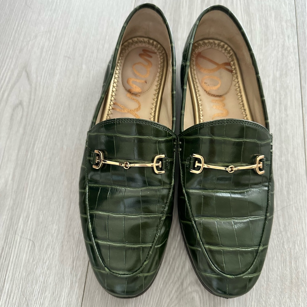 Sam Edelman Green Croc-Embossed Loafers